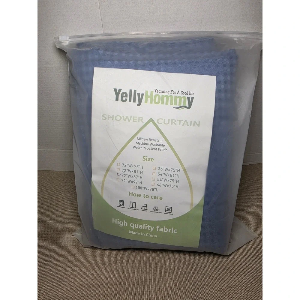 YellyHommy Blue Hookless Shower Curtain with Snap-in Liner 72x87 Waffle Weave